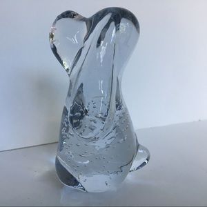 Glass Dog Figurine Clear Long Ears Puppy Polished Bottom controlled Bubbles 4”